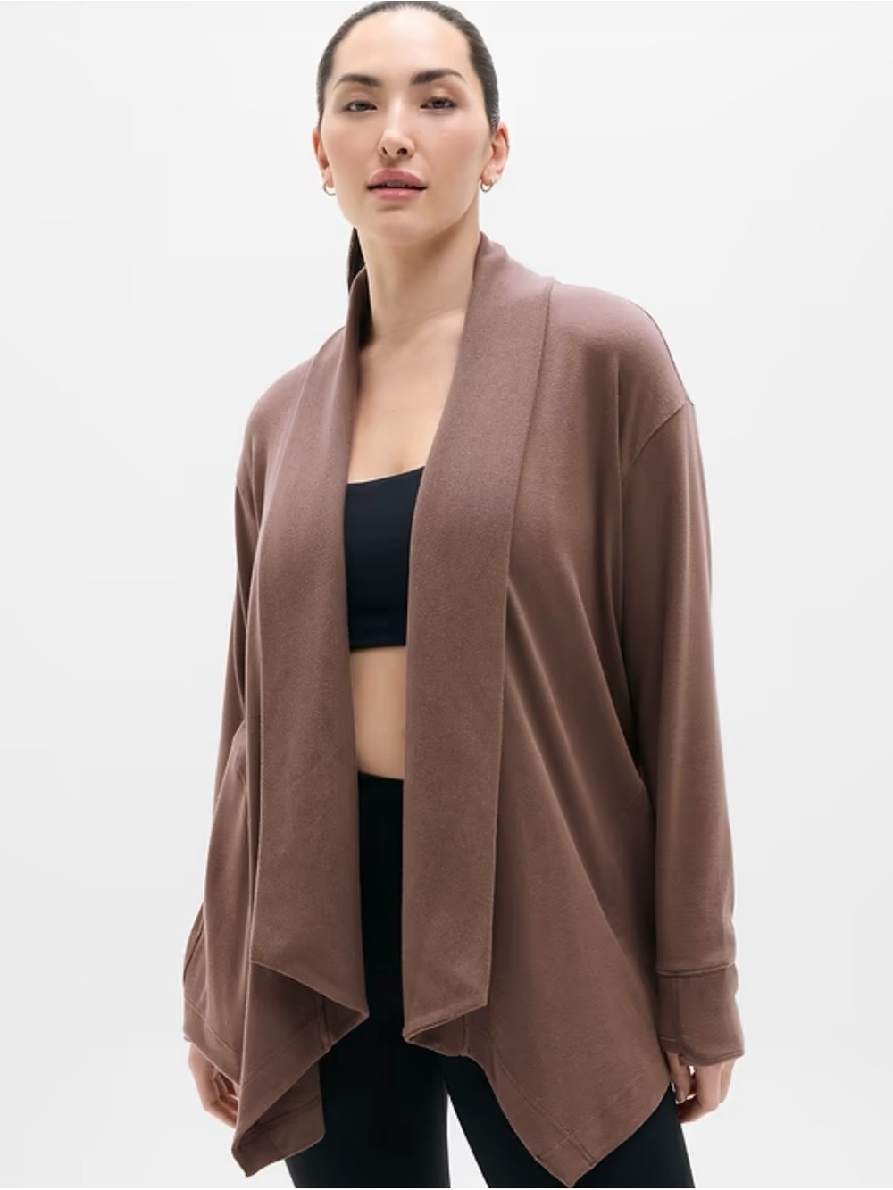 Women's Open-Front Draped Cardigan Sweater - Brown